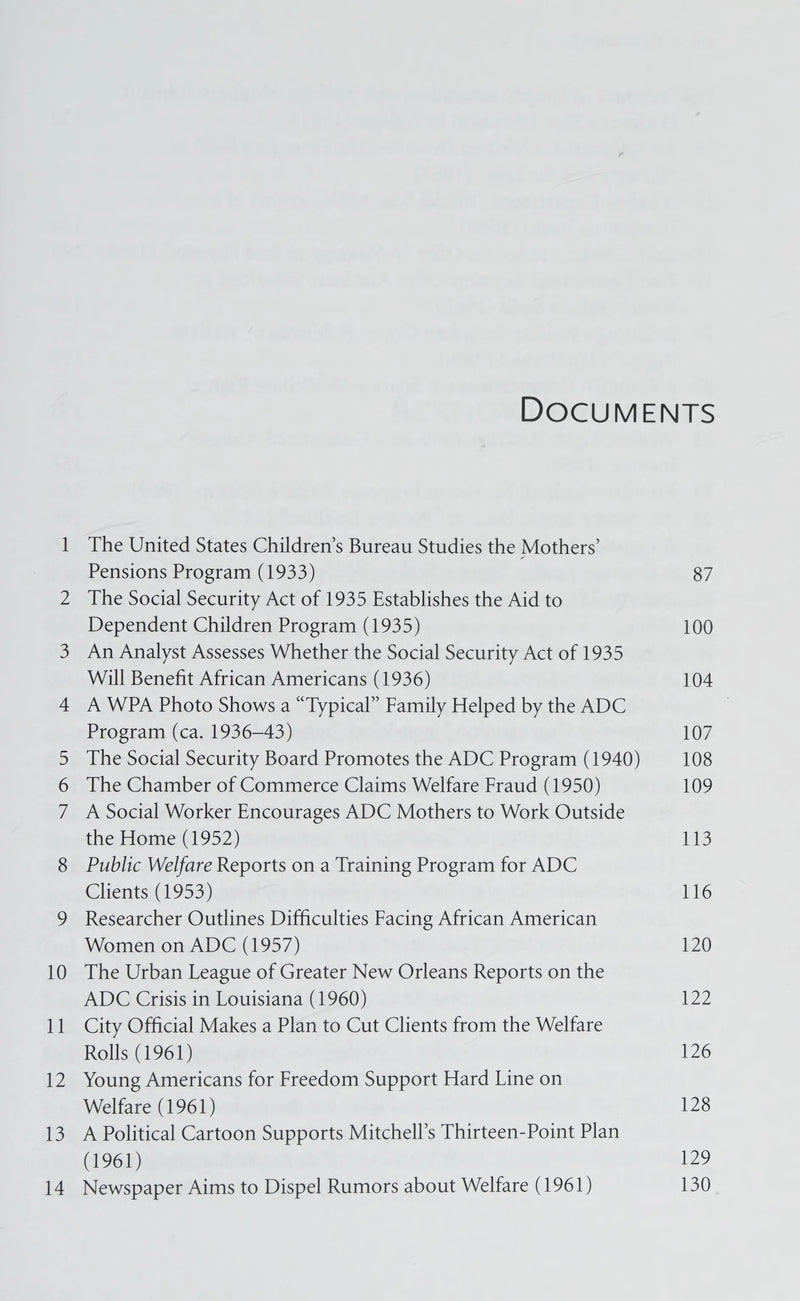 Welfare in the United States: A History with Documents, 1935–1996 by Nadasen