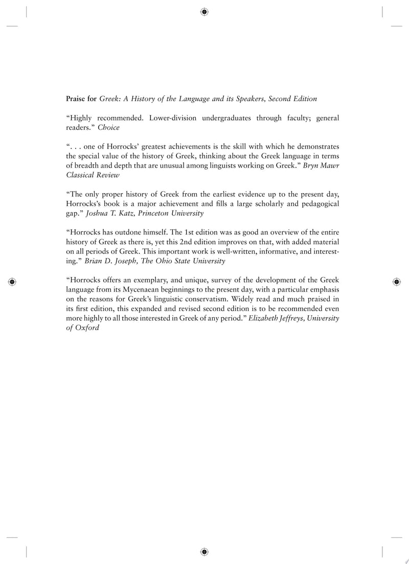 Greek A History of the Language and its Speakers by Geoffrey Horrocks